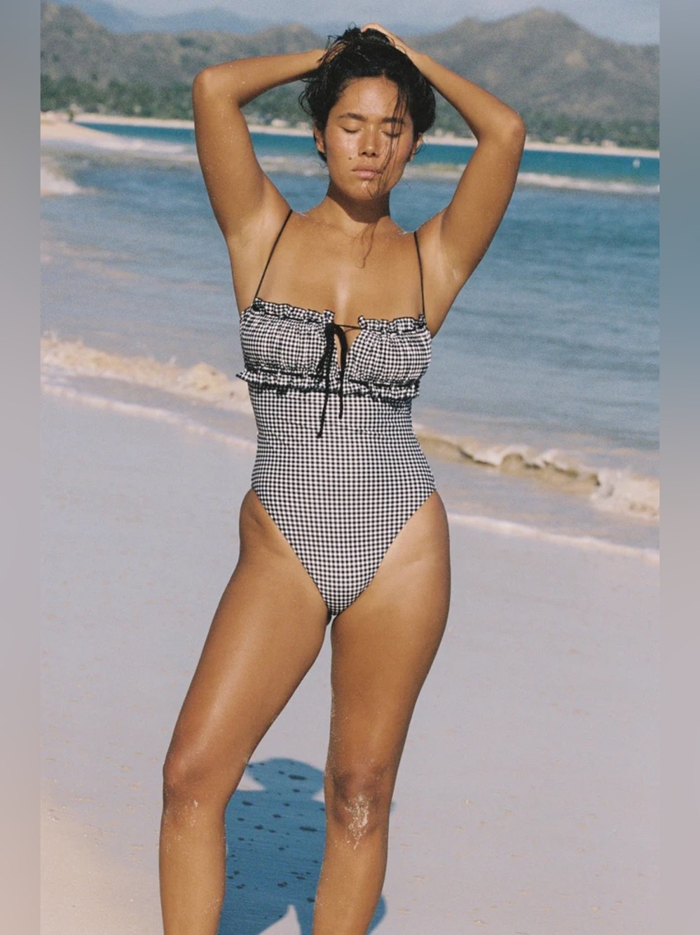 New Free People x Baben Antoinette Printed One-Piece Gingham Swimsuit sz S - Picture 2 of 6